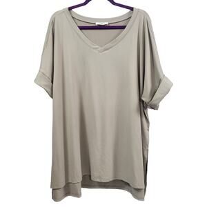 Zenana Soft Rolled Short Sleeve Top Tan‎ Size 3X